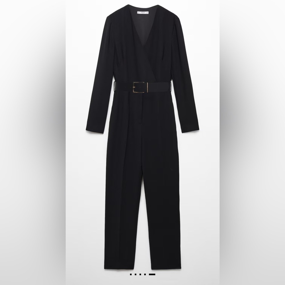 Mango Black Jumpsuit with Belted Waist and Long Sleeves